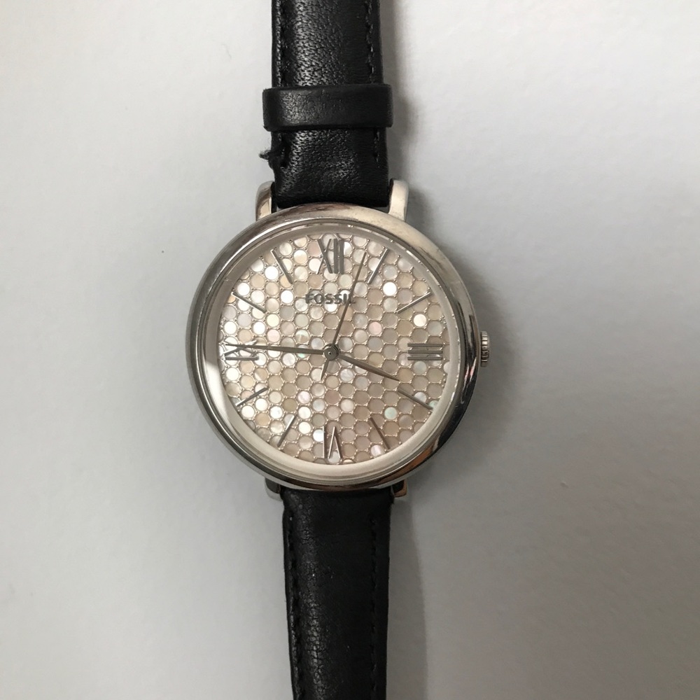 Jacqueline Black Leather Watch